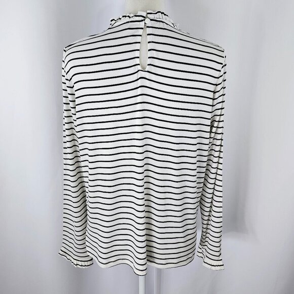 Kaileigh Women's Black & White Striped Ruffle Trim Long Sleeve Top Size L NWOT - Picture 8 of 15